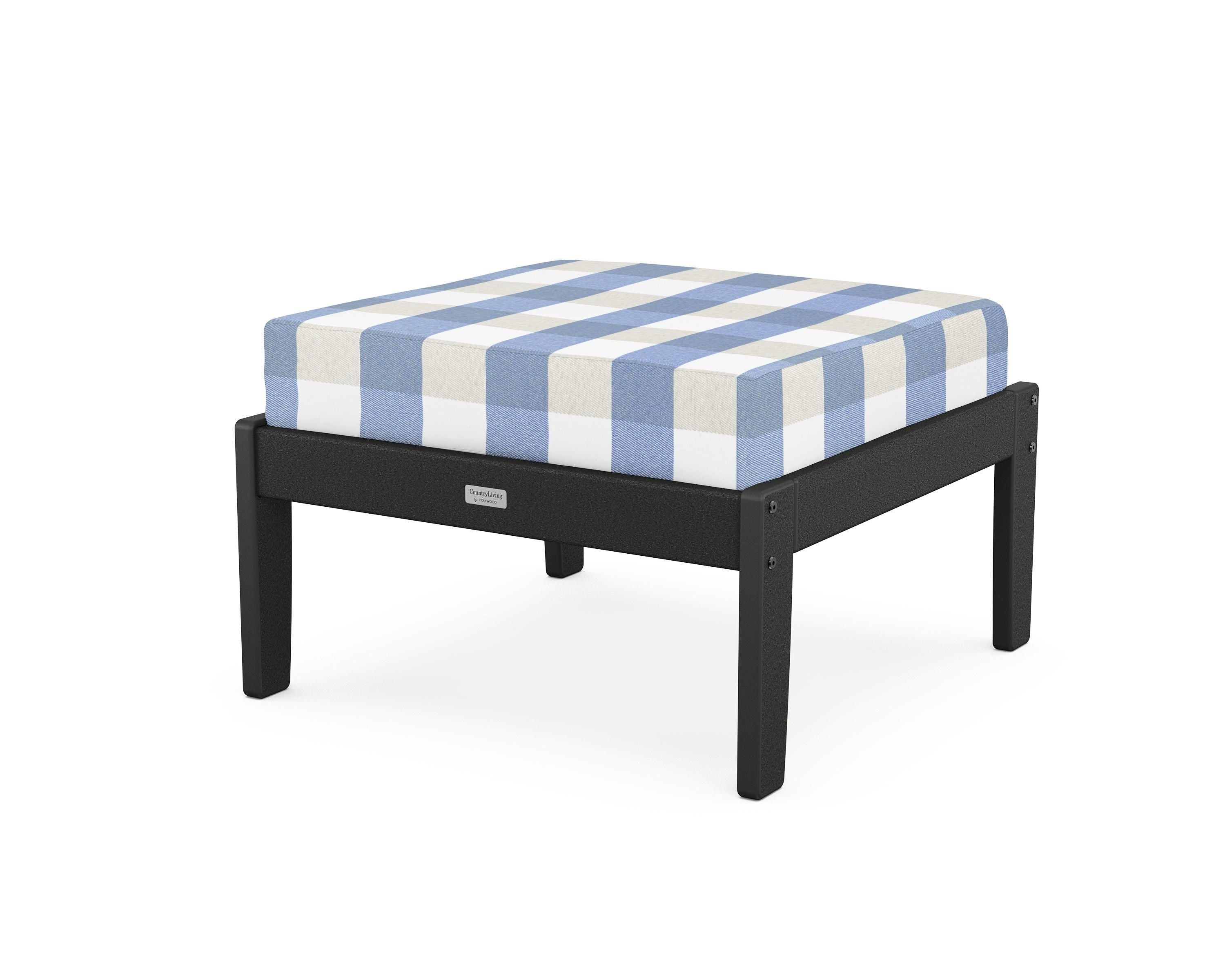 Country Living Cottage Deep Seating Ottoman in Black / Buffalo Plaid Sky Blue