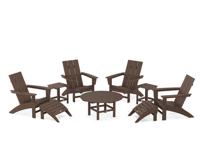 POLYWOOD® Modern Adirondack Chair 9-Piece Conversation Set in Mahogany