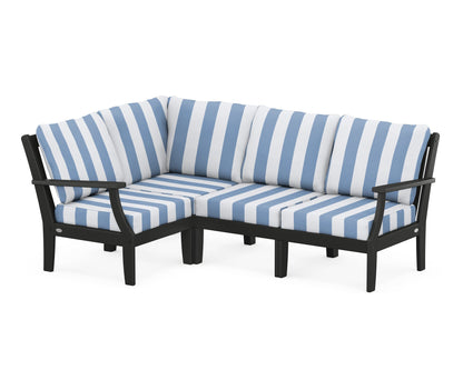 POLYWOOD® Braxton Modular 4-Piece Deep Seating Set in Black / Cabana Stripe Sky Blue