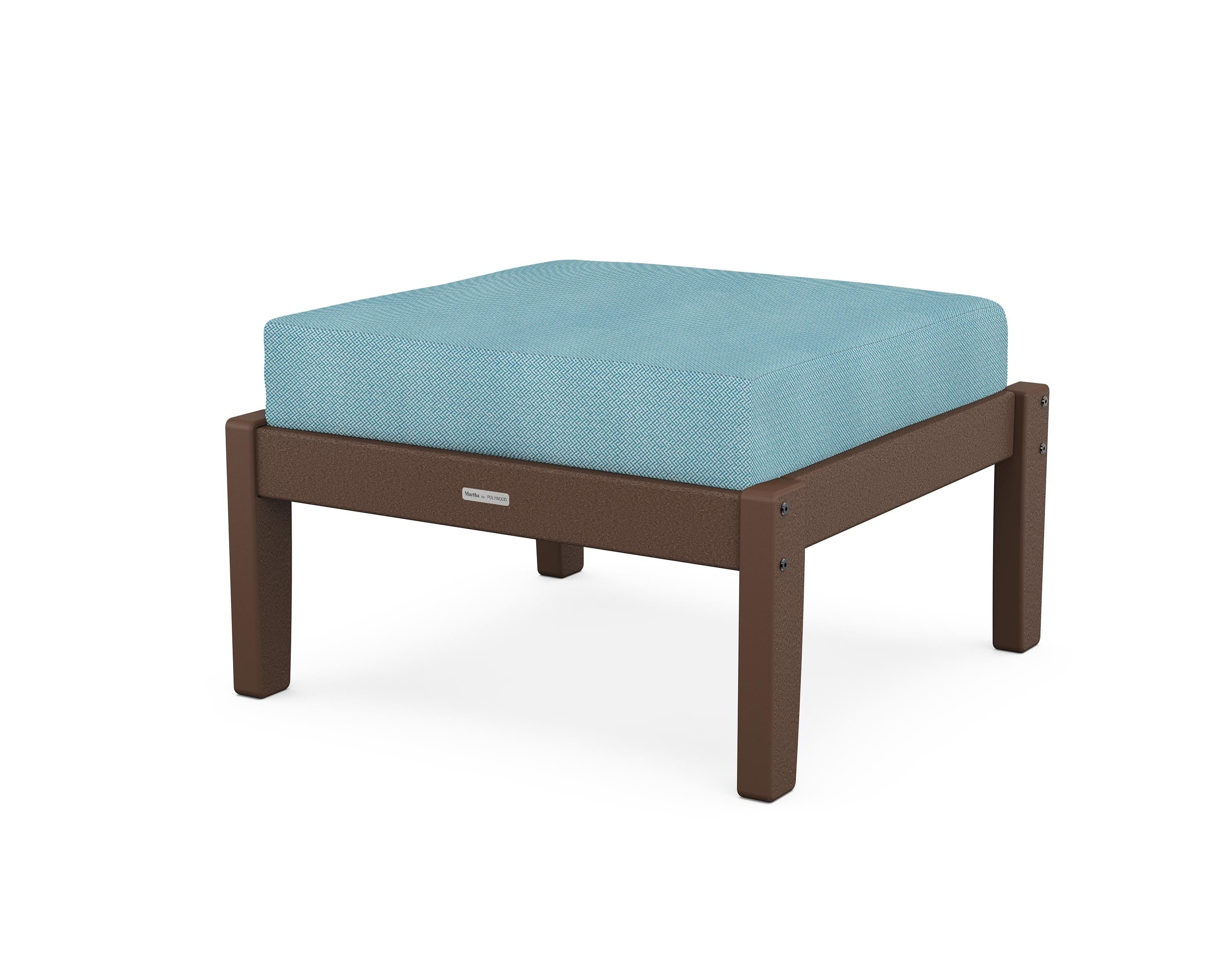 Martha Stewart by POLYWOOD® Chinoiserie Deep Seating Ottoman in Mahogany / Lattice Sky Blue