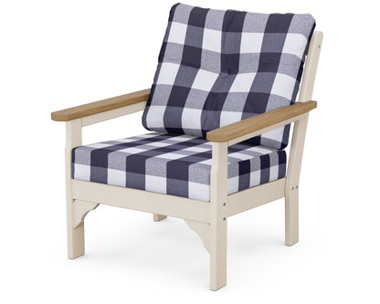 POLYWOOD® Vineyard Deep Seating Chair in Sand / Natural / Buffalo Plaid Navy