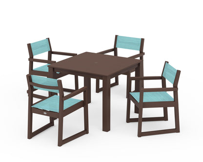 POLYWOOD® EDGE Sling Arm Chair 5-Piece Parsons Dining Set in Mahogany / Dupioni Aquamarine Sling