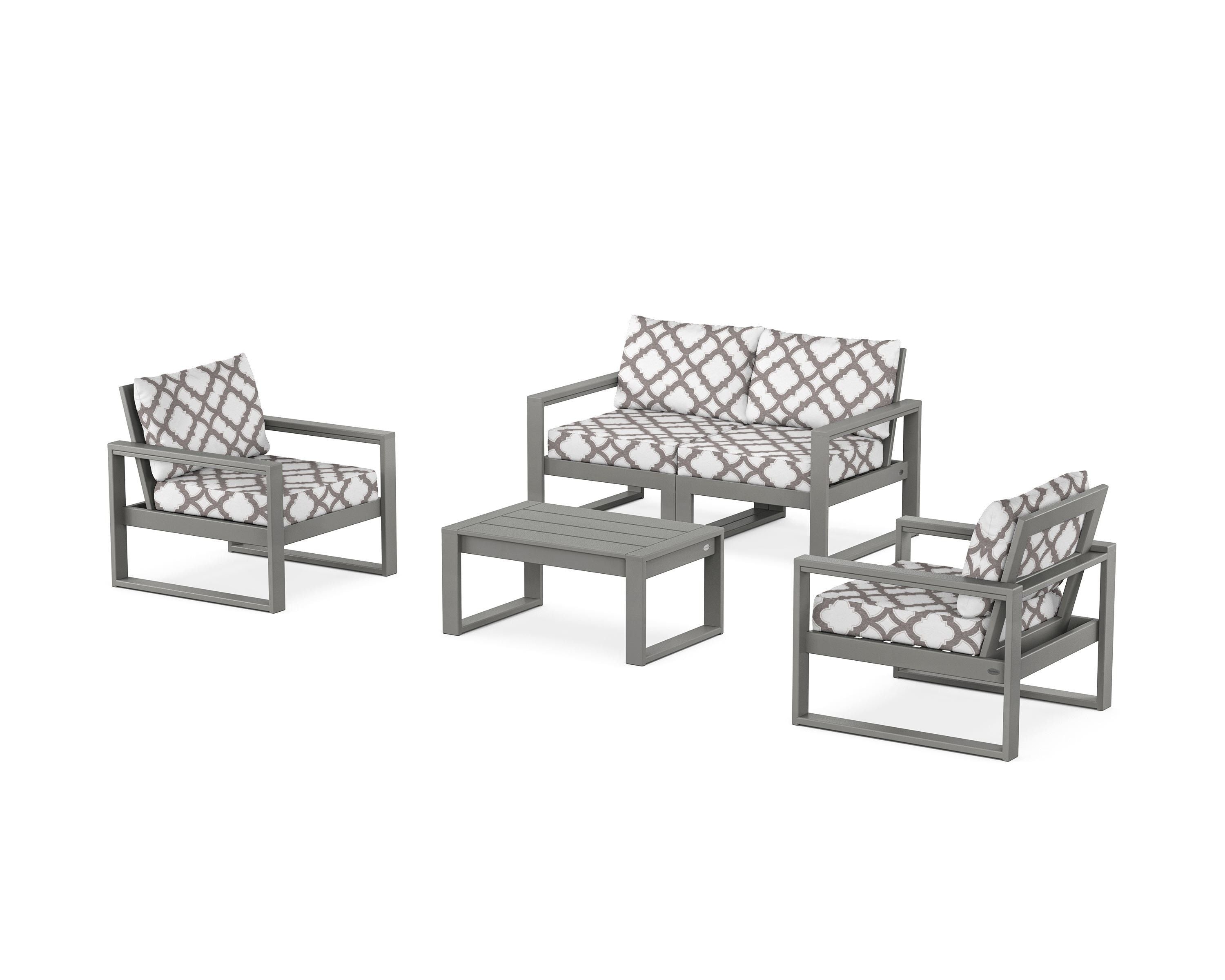 POLYWOOD® EDGE Sectional 4-Piece Deep Seating Set with Loveseat in Slate Grey / Trellis Grey Mist