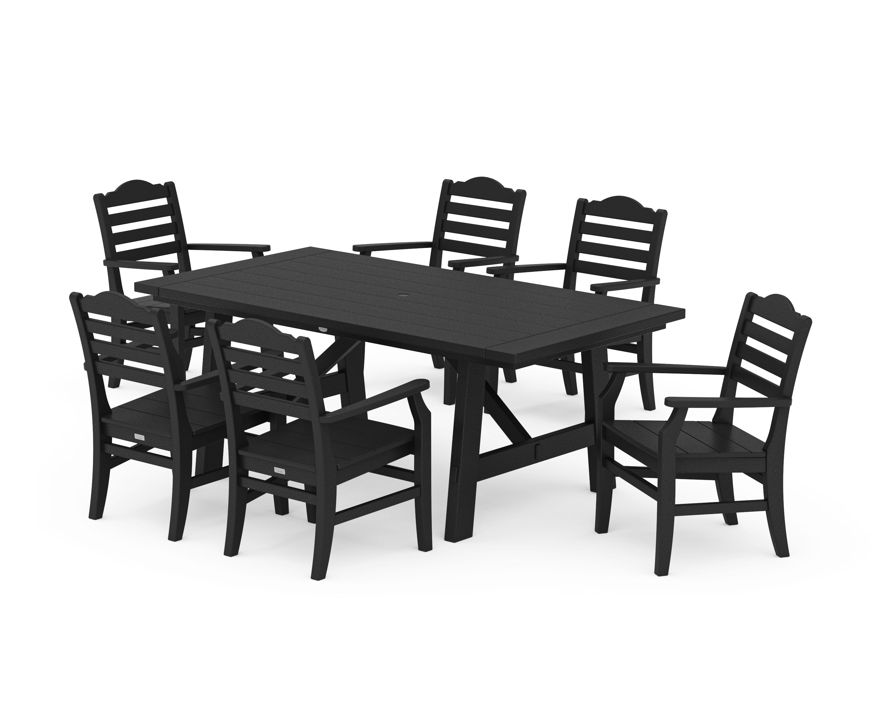 POLYWOOD® Savannah Arm Chair 7-Piece Rustic Farmhouse Dining Set in Black