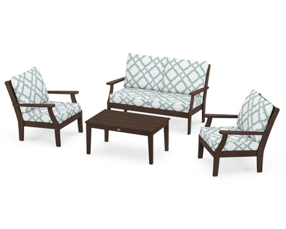 POLYWOOD® Braxton 4-Piece Deep Seating Chair Set in Mahogany / Trellis Glacier Spa