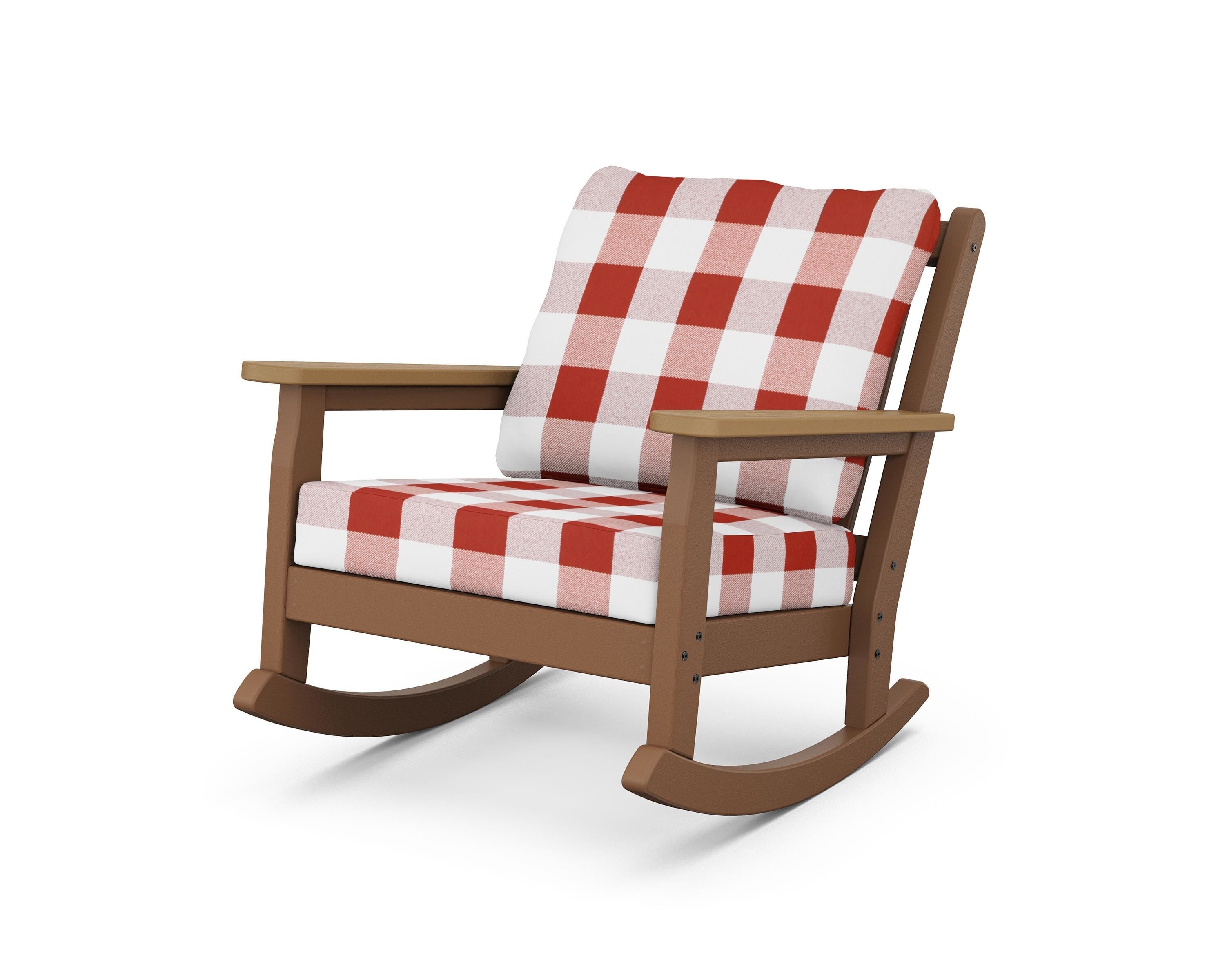 POLYWOOD® Chippendale Deep Seating Rocking Chair in Teak / Natural / Buffalo Plaid Crimson