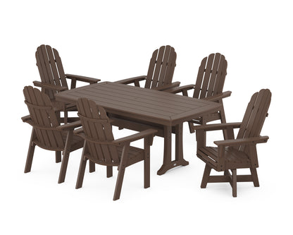 POLYWOOD® Vineyard Curveback Adirondack Swivel Chair 7-Piece Dining Set with Trestle Legs in Mahogany