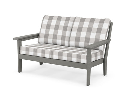 Country Living Cottage Deep Seating Loveseat in Slate Grey / Buffalo Plaid Grey Mist
