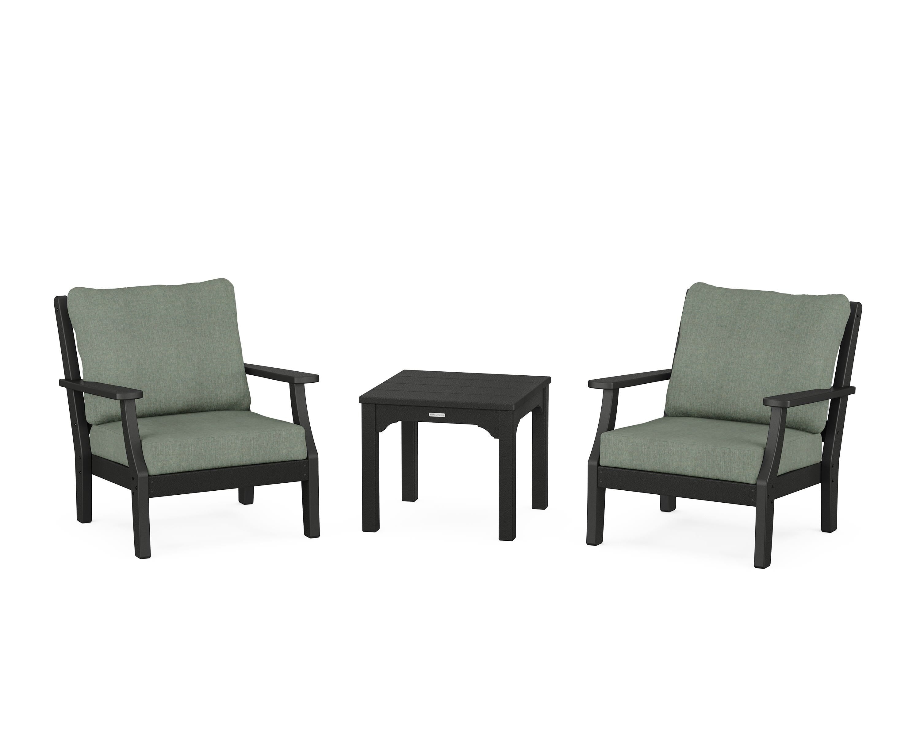 Martha Stewart by POLYWOOD® Chinoiserie 3-Piece Deep Seating Set in Black / Cast Sage
