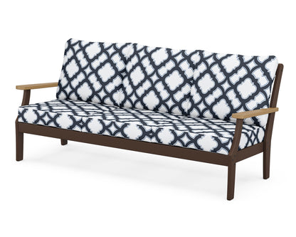 POLYWOOD® Braxton Deep Seating Sofa in Mahogany / Natural / Trellis Marine Indigo