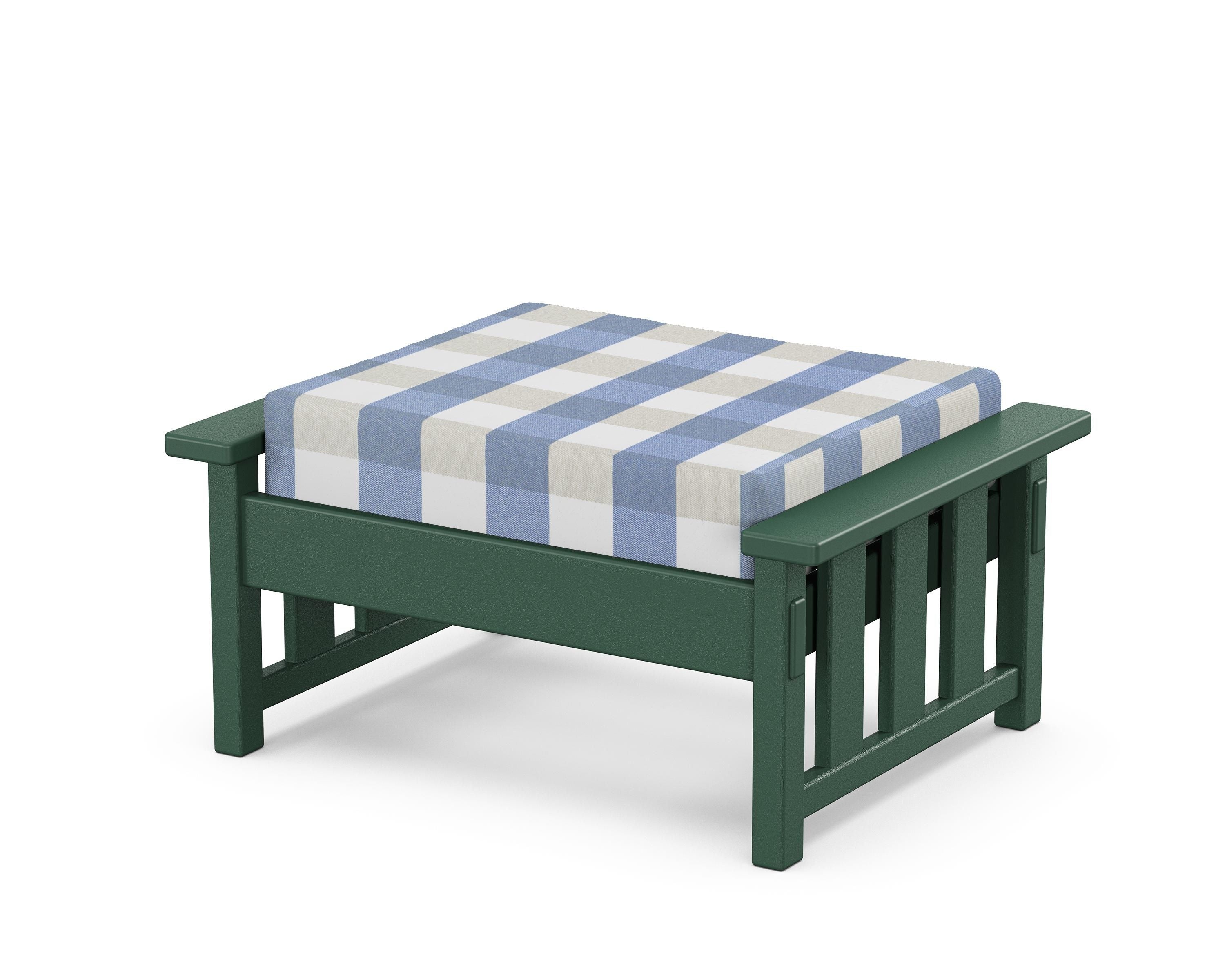 Martha Stewart by POLYWOOD® Acadia Deep Seating Ottoman in Green / Buffalo Plaid Sky Blue