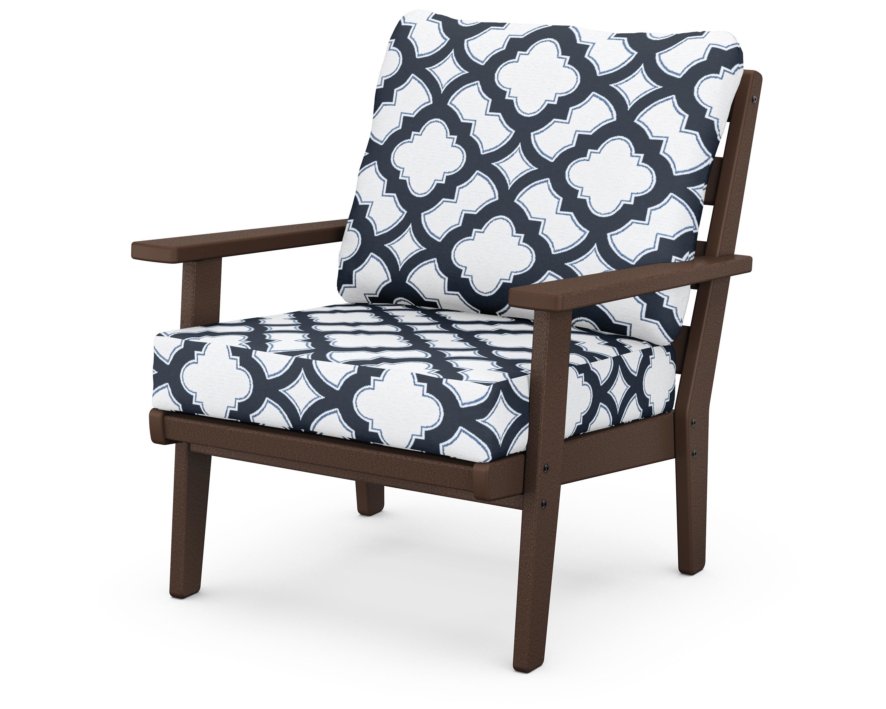 POLYWOOD® Grant Park Deep Seating Chair in Mahogany / Trellis Marine Indigo