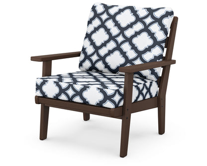 POLYWOOD® Grant Park Deep Seating Chair in Mahogany / Trellis Marine Indigo