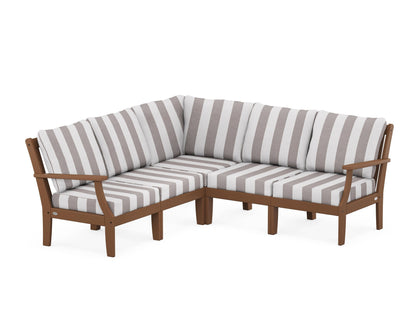 POLYWOOD® Braxton Modular 5-Piece Deep Seating Set in Teak / Cabana Stripe Grey Mist