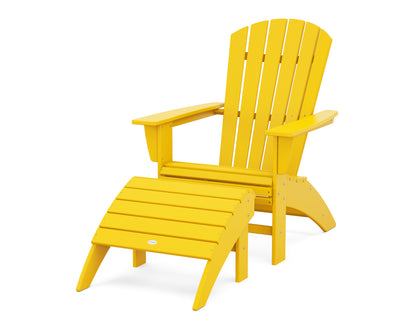 POLYWOOD® Nautical Curveback Adirondack Chair 2-Piece Set with Ottoman in Lemon