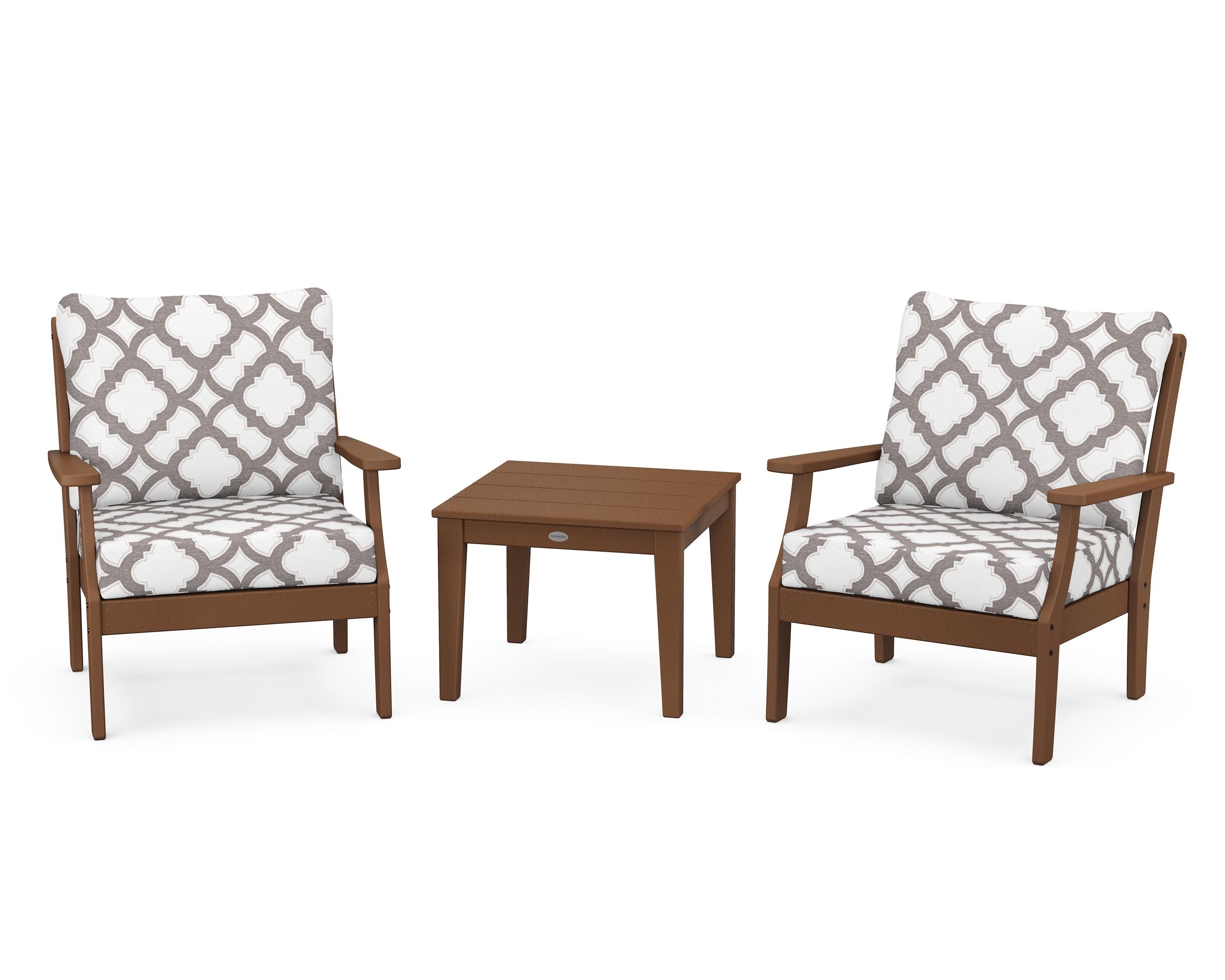 POLYWOOD® Braxton 3-Piece Deep Seating Set in Teak / Trellis Grey Mist
