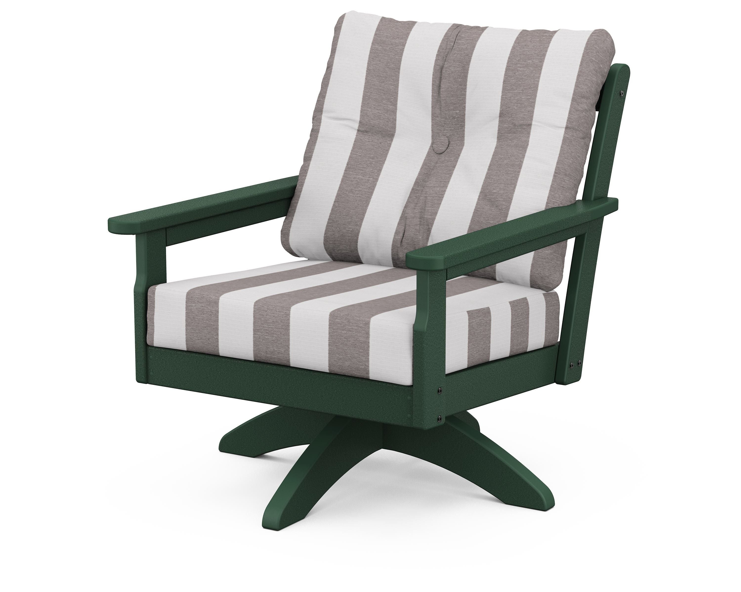 POLYWOOD® Vineyard Deep Seating Swivel Chair in Green / Cabana Stripe Grey Mist