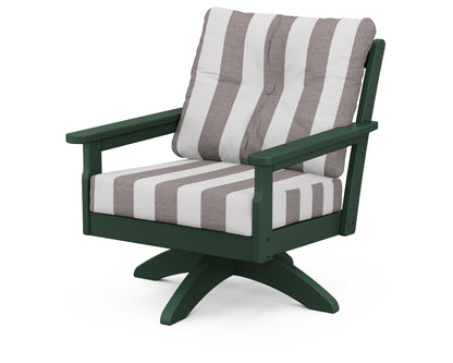 POLYWOOD® Vineyard Deep Seating Swivel Chair in Green / Cabana Stripe Grey Mist
