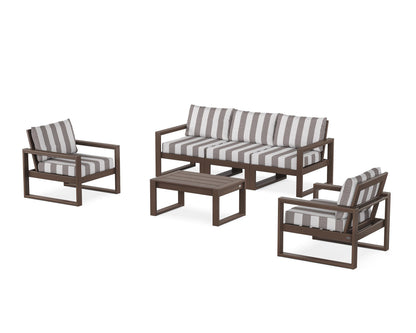 POLYWOOD® EDGE Sectional 4-Piece Deep Seating Set with Sofa in Mahogany / Cabana Stripe Grey Mist
