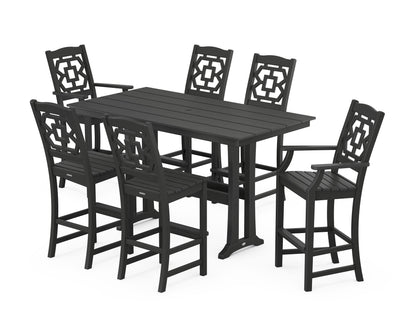 Martha Stewart by POLYWOOD® Chinoiserie 7-Piece Farmhouse Bar Set with Trestle Legs in Black