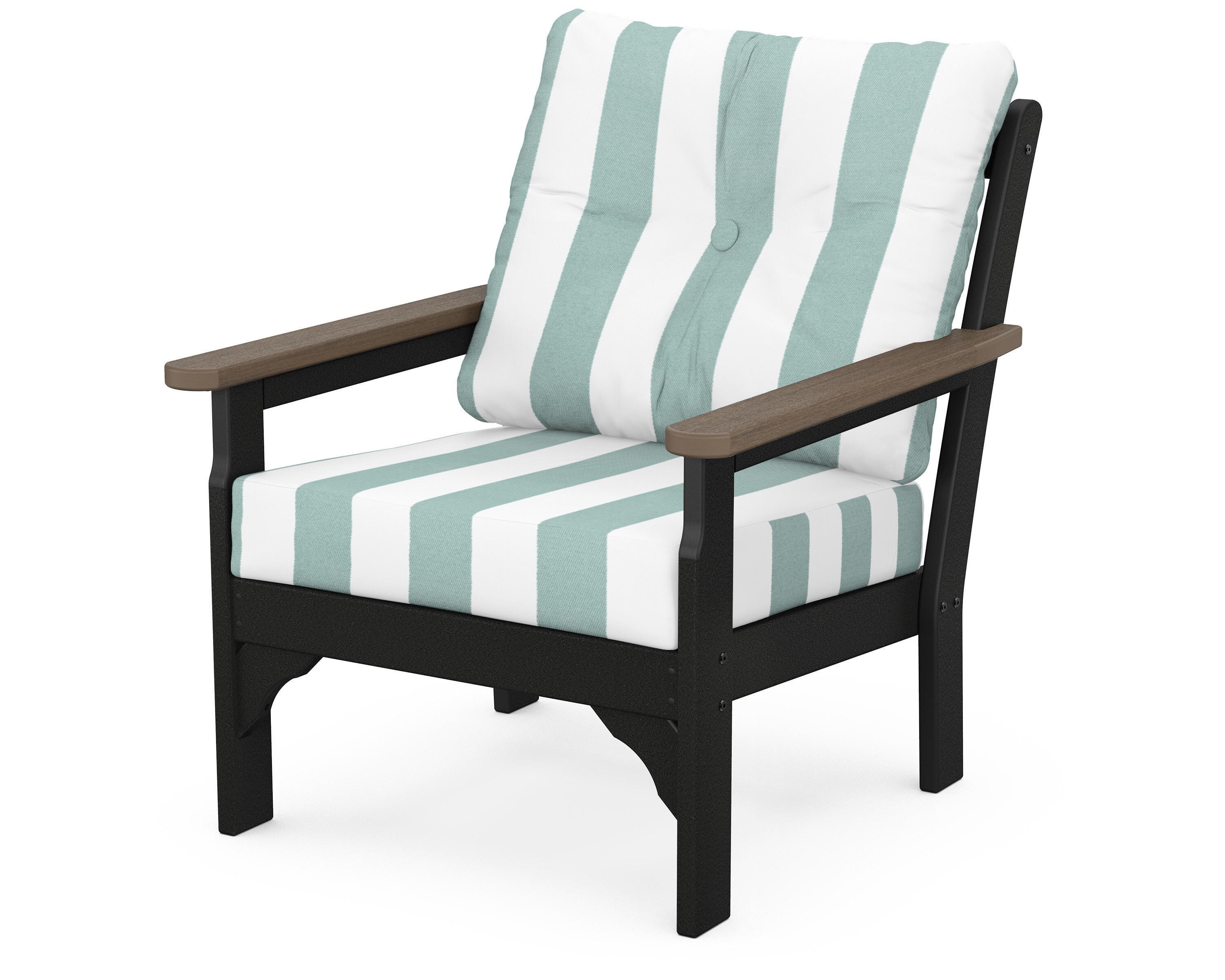POLYWOOD® Vineyard Deep Seating Chair in Black / Kona / Cabana Stripe Glacier Spa