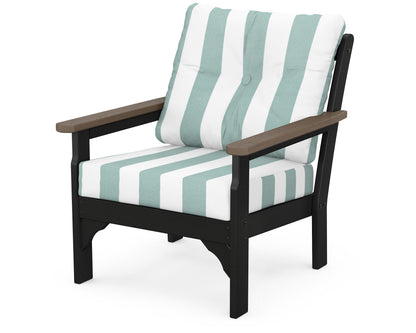 POLYWOOD® Vineyard Deep Seating Chair in Black / Kona / Cabana Stripe Glacier Spa