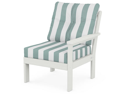 POLYWOOD® Vineyard Modular Right Arm Chair in Vintage White / Cabana Stripe Glacier Spa