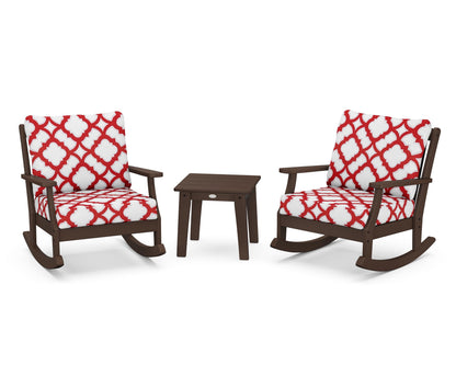 POLYWOOD® Braxton 3-Piece Deep Seating Rocker Set in Mahogany / Trellis Crimson