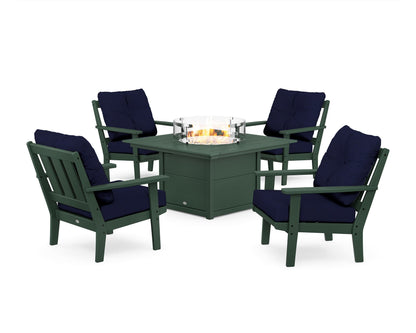 POLYWOOD® Oxford 5-Piece Deep Seating Set with Fire Pit Table in Green / Navy
