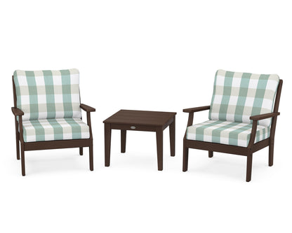 POLYWOOD® Braxton 3-Piece Deep Seating Set in Mahogany / Buffalo Plaid Glacier Spa