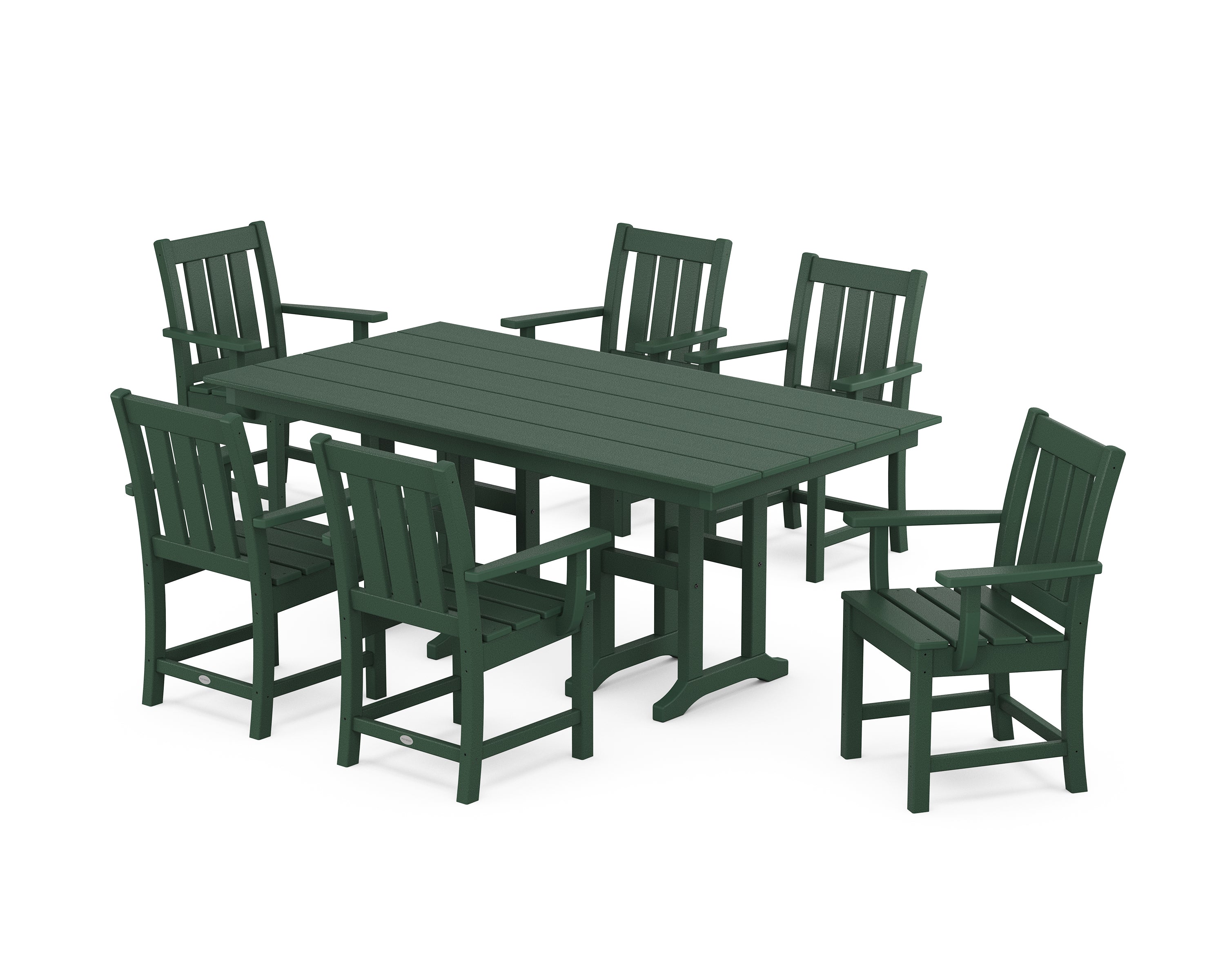POLYWOOD® Oxford Arm Chair 7-Piece Farmhouse Dining Set in Green