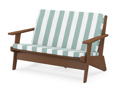 POLYWOOD® Riviera Modern Lounge Loveseat in Teak / Cabana Stripe Glacier Spa