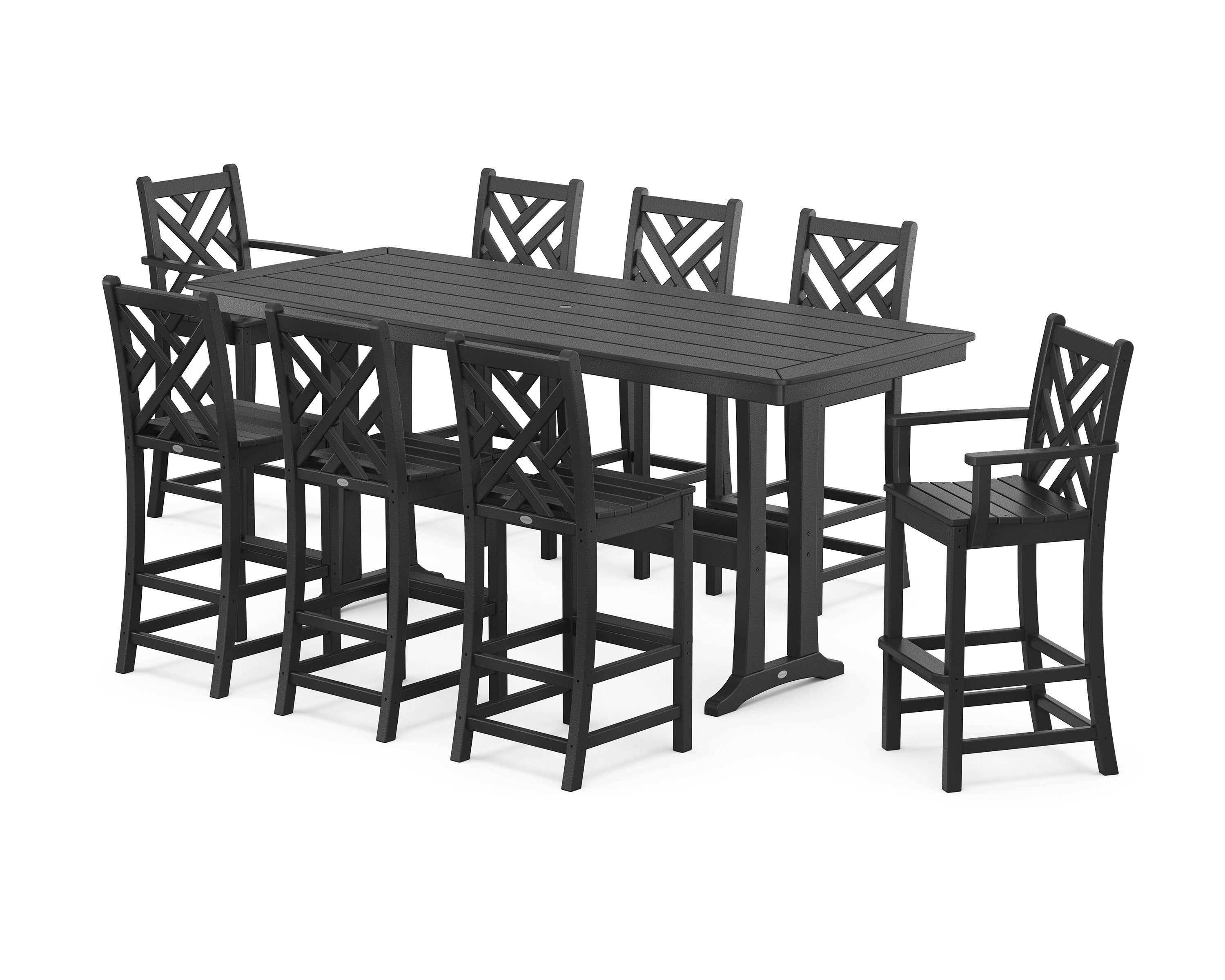 POLYWOOD® Chippendale 9-Piece Bar Set with Trestle Legs in Black