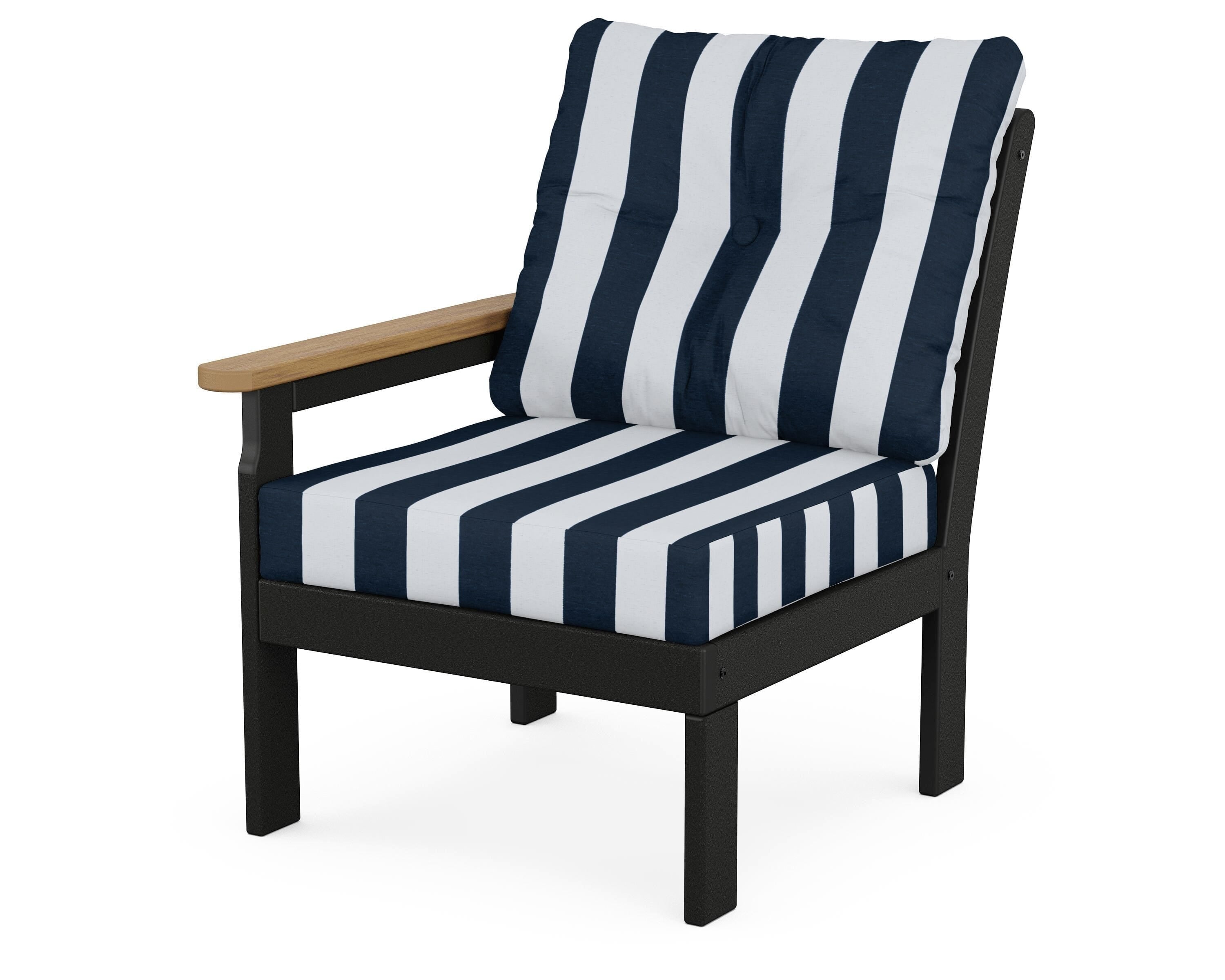 POLYWOOD® Vineyard Modular Left Arm Chair in Black / Natural / Cabana Stripe Marine Indigo