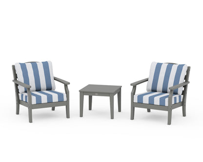 Draper James™ by  POLYWOOD® Savannah 3-Piece Deep Seating Set in Slate Grey / Cabana Stripe Sky Blue