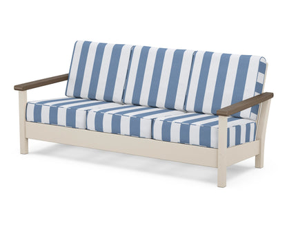 POLYWOOD® Harbour Deep Seating Sofa in Sand / Kona / Cabana Stripe Sky Blue