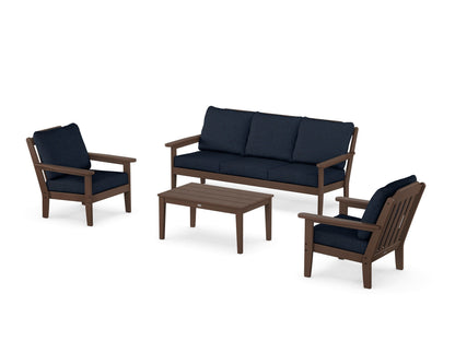 Country Living Cottage 4-Piece Deep Seating Set with Sofa in Mahogany / Marine Indigo