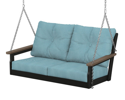 POLYWOOD® Vineyard Deep Seating Swing in Black / Kona / Lattice Sky Blue