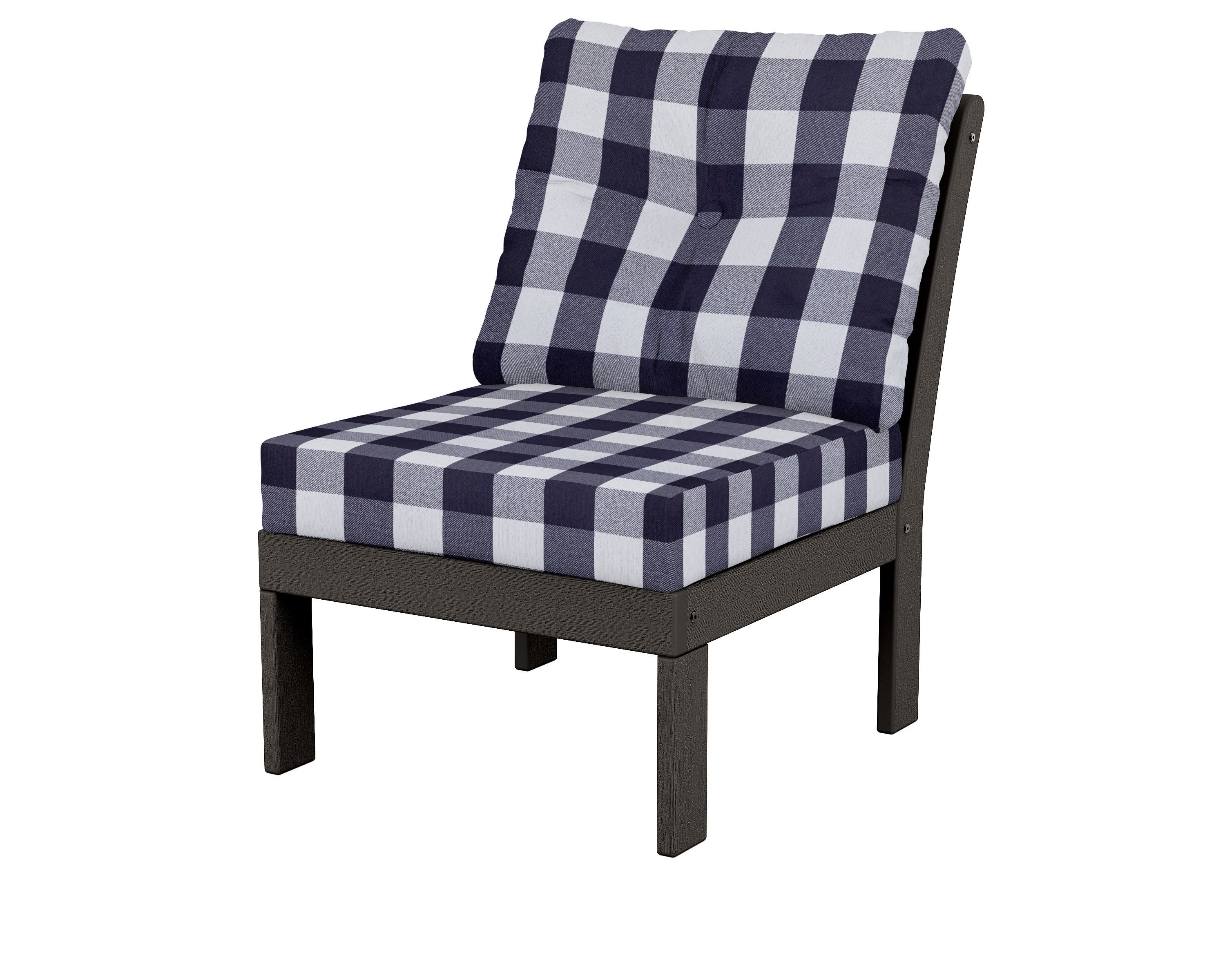 POLYWOOD® Vineyard Modular Armless Chair in Vintage Coffee / Buffalo Plaid Navy