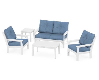 POLYWOOD® Vineyard 5-Piece Deep Seating Set in White / Sky Blue