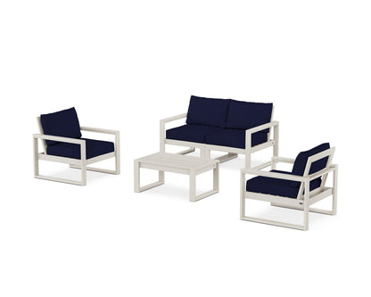 POLYWOOD® EDGE Sectional 4-Piece Deep Seating Set with Loveseat in Sand / Navy