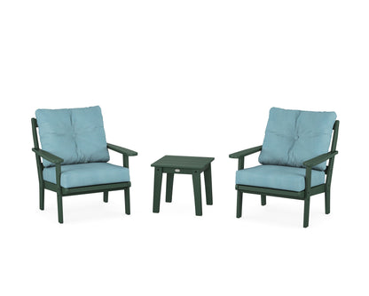 POLYWOOD® Mission 3-Piece Deep Seating Set in Green / Lattice Sky Blue