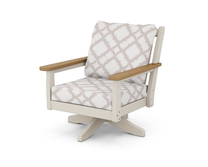 POLYWOOD® Chippendale Deep Seating Swivel Chair in Sand / Natural / Trellis Dune Burlap