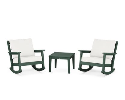 POLYWOOD® Chippendale 3-Piece Deep Seating Rocker Set in Green / Natural Linen