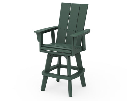 POLYWOOD® Modern Curveback Adirondack Swivel Bar Chair in Green