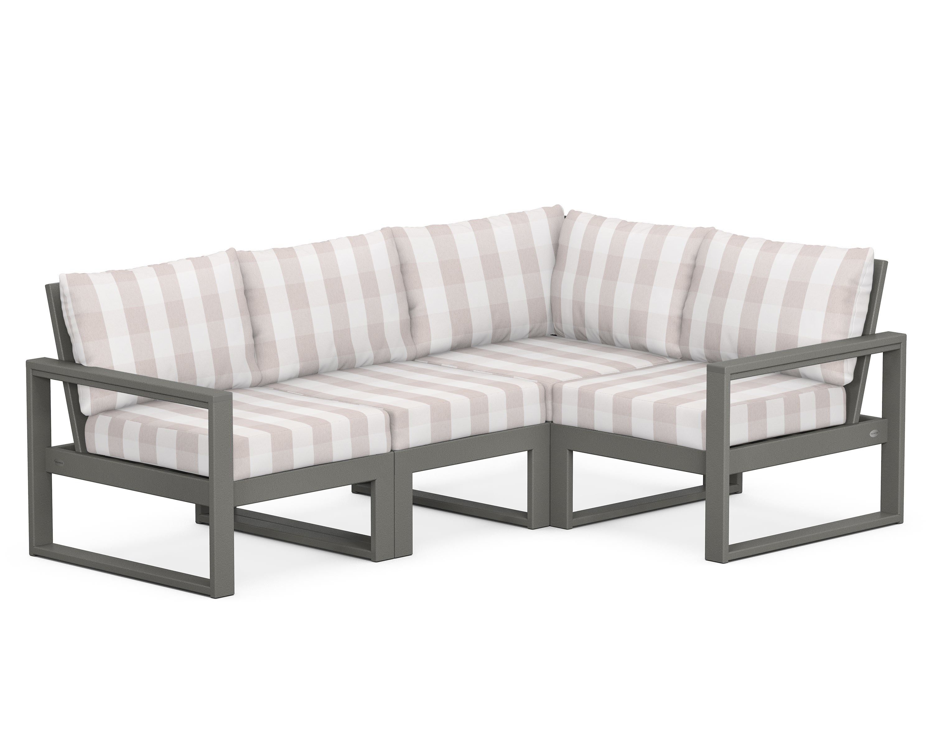 POLYWOOD® EDGE 4-Piece Modular Deep Seating Set in Slate Grey / Buffalo Plaid Dune Burlap