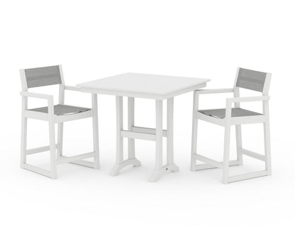 POLYWOOD® EDGE Sling Arm Chair 3-Piece Farmhouse Counter Set with Trestle Legs in White / Metallic Sling