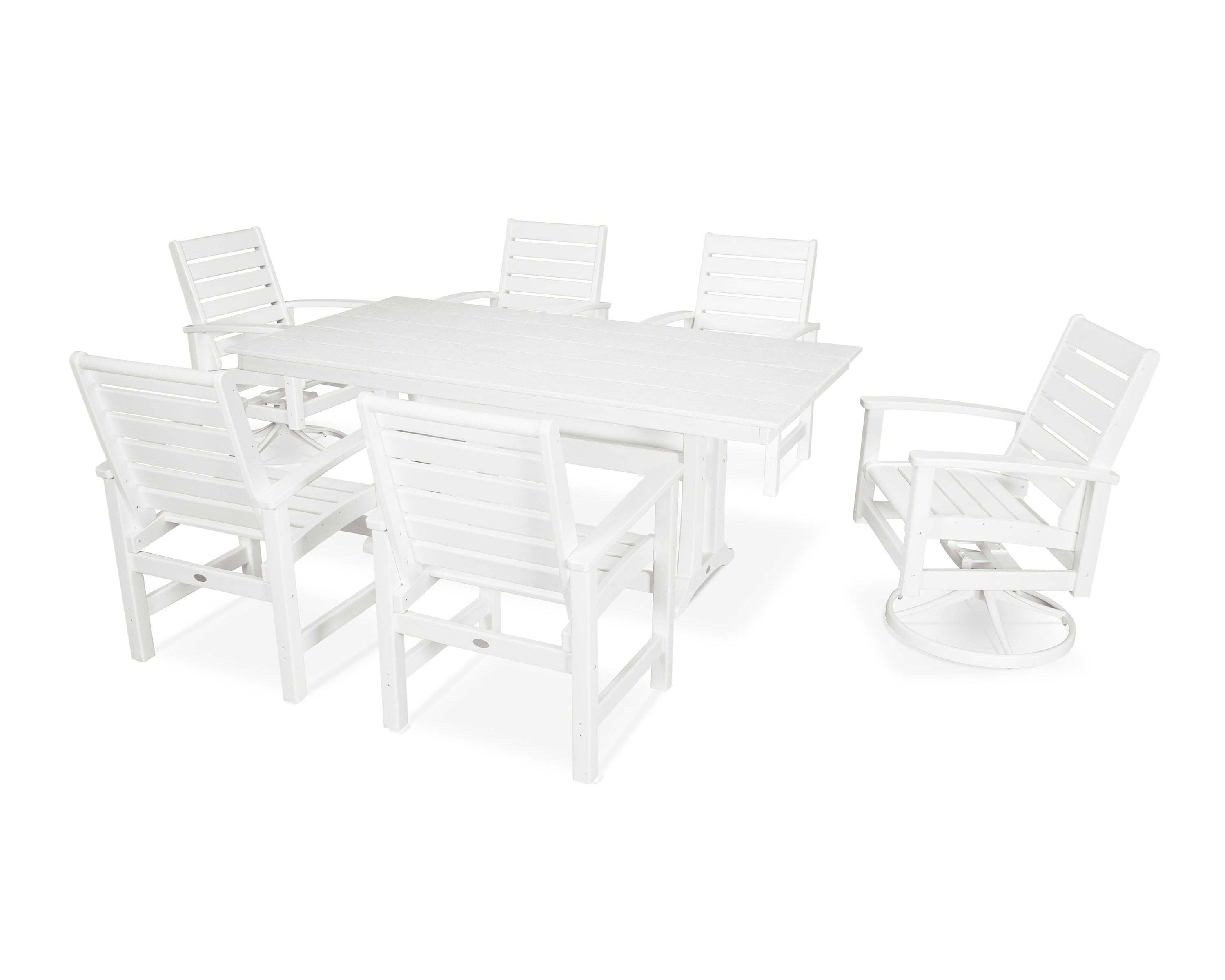 POLYWOOD® 7 Piece Signature Dining Set in Satin White / White
