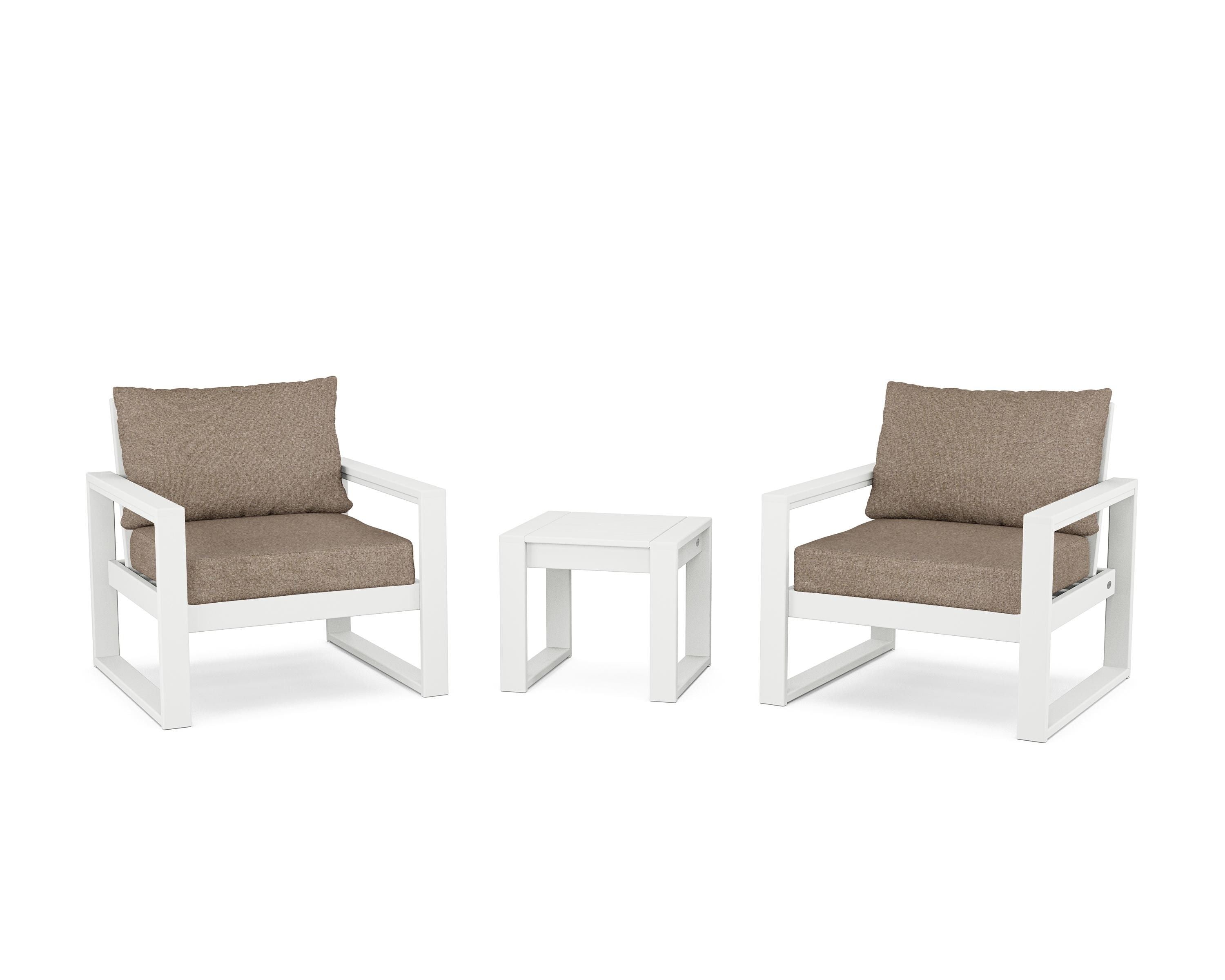 POLYWOOD® EDGE Sectional 3-Piece Deep Seating Set in White / Spiced Burlap