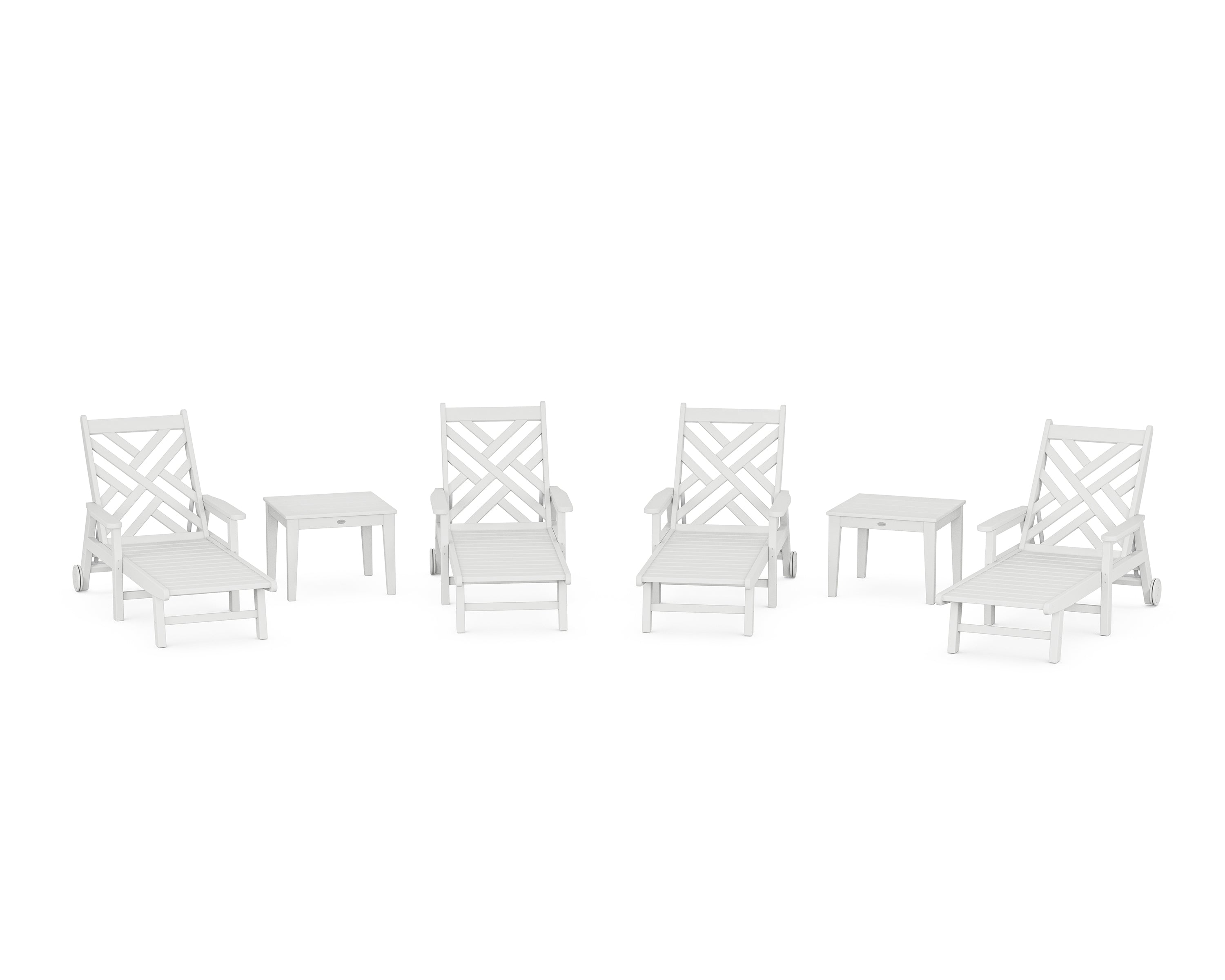 POLYWOOD® Chippendale 6-Piece Chaise Set with Arms and Wheels in White